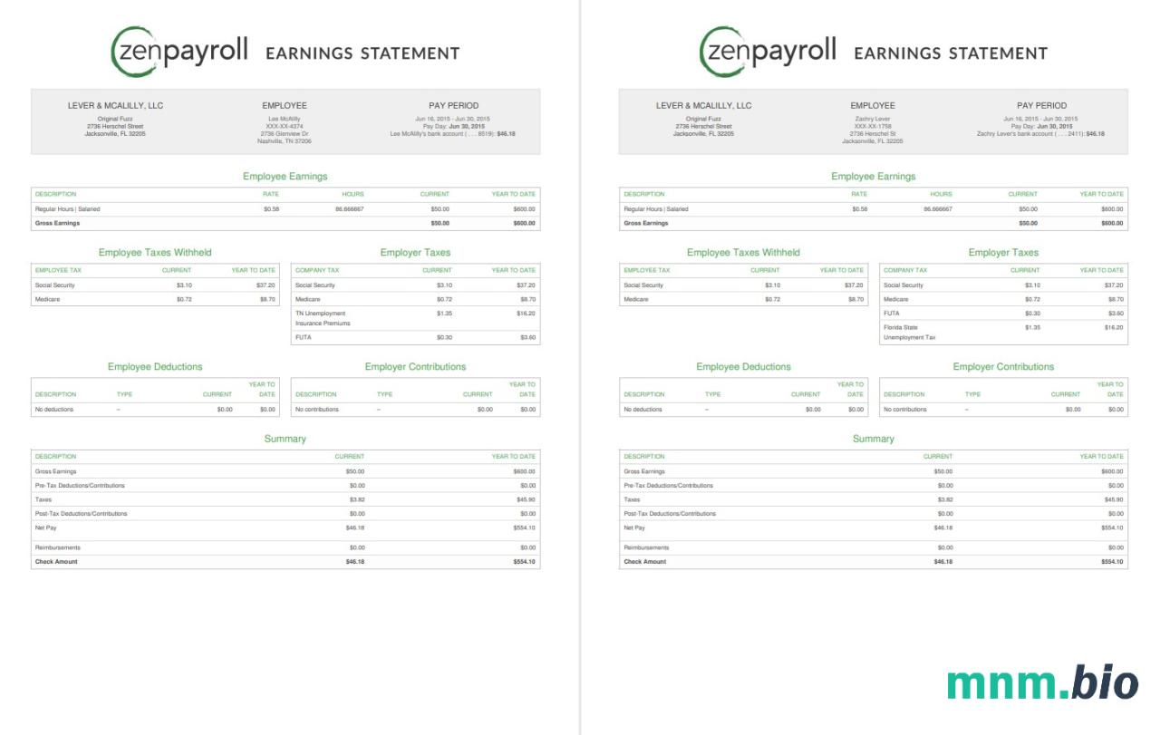 Zestawienie zysków Zenpayroll
